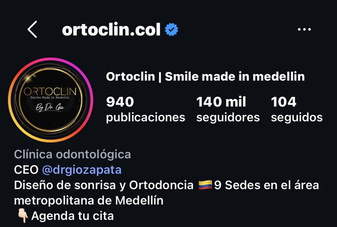 Perfil de Instagram de ortoclin.col